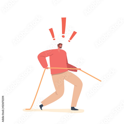 Strong Man Exerting Force To Pull A Rope, Demonstrating Physical Strength And Determination, Vector Illustration