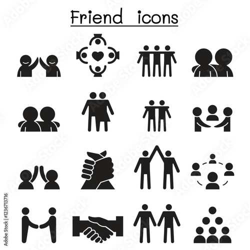 Friend & Harmony icon set in thin line style