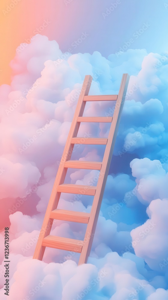 Step Ladder Ascending into Soft Clouds, Minimalist Design Symbolizing Growth and Future Opportunities Step Ladder Ascending into Soft Clouds, Minimalist Design Symbolizing Growth and Future Opportunities
