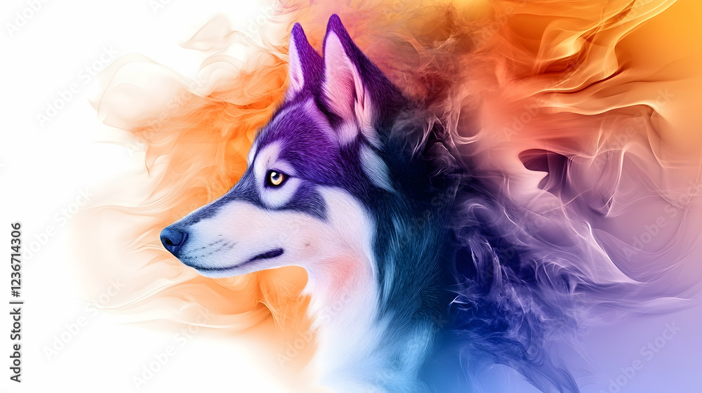 Husky dog profile, vibrant smoke background, artistic portrait, ideal for pet websites Husky dog profile, vibrant smoke background, artistic portrait, ideal for pet websites