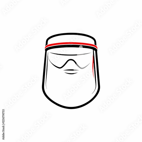 Person wearing protective face shield and headband in minimalist design. Professional safety equipment illustration. Concept of personal protection, medical safety, healthcare workers