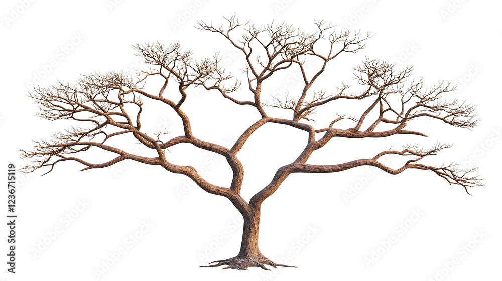 Obraz premium Leafless tree, winter landscape, isolated on white, nature design