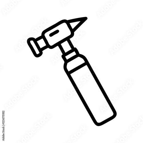 Profile view of metalworking chasing hammer in simple black and white design. Professional crafting tool illustration. Concept of metalwork, jewelry making, craft tools.