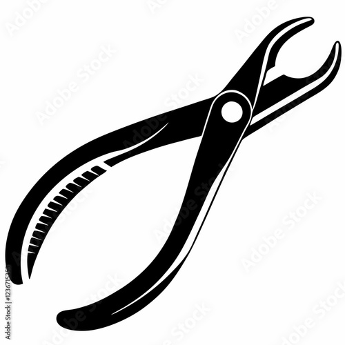 Orthodontic pliers shown in precise detail. Professional dental tool illustrated in technical style. Concept of orthodontics, dental care, braces adjustment.