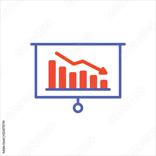 Vector arrow graph down icon, Risk line flat vector icon for mobile application, button and website design. Money loss, red line