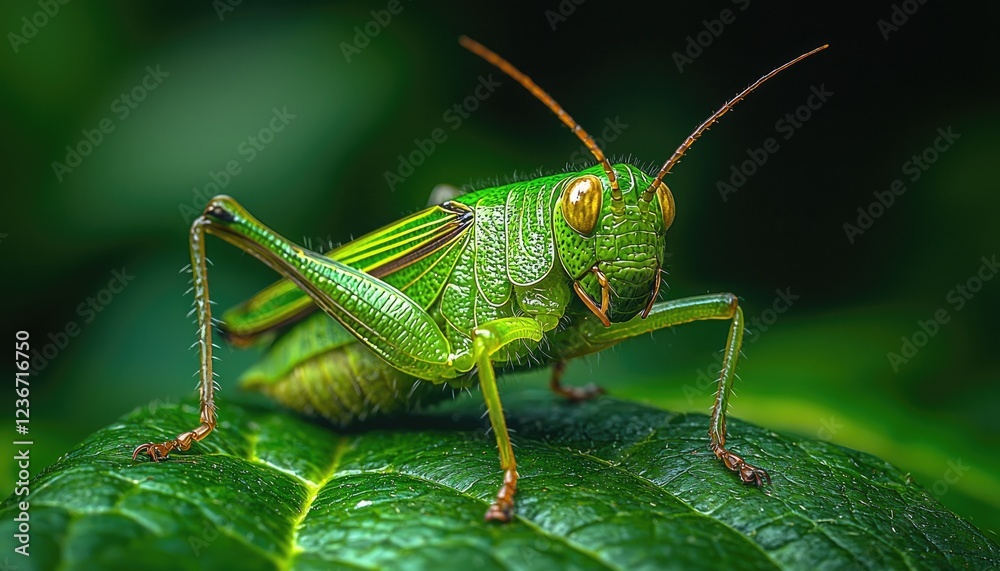 Vibrant Green Grasshopper on a Lush Leaf Vibrant Green Grasshopper on a Lush Leaf