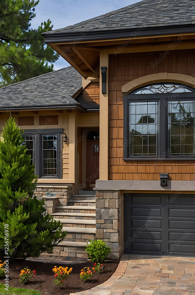 Luxury Modern Home Exterior: Stone, Wood, and Contemporary Design Luxury Modern Home Exterior: Stone, Wood, and Contemporary Design