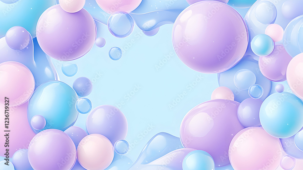 Pastel spheres float on light blue background; abstract design for website or app Pastel spheres float on light blue background; abstract design for website or app