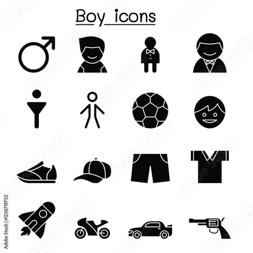 Boy icon set in thin line style