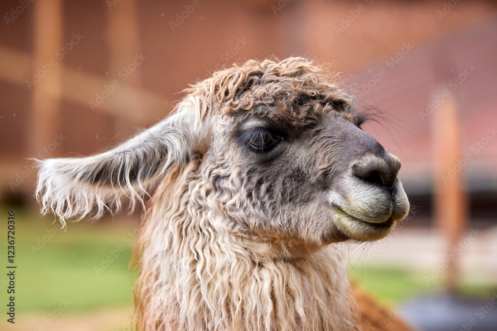Obraz premium Llamas are domesticated animals that have been used by Andean cultures for centuries as pack animals and for their wool. They belong to the camelid family. Cusco Peru