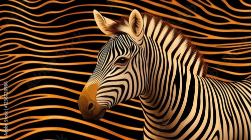 Zebra portrait in abstract stripes digital art vibrant colors studio environment close-up view for artistic expression