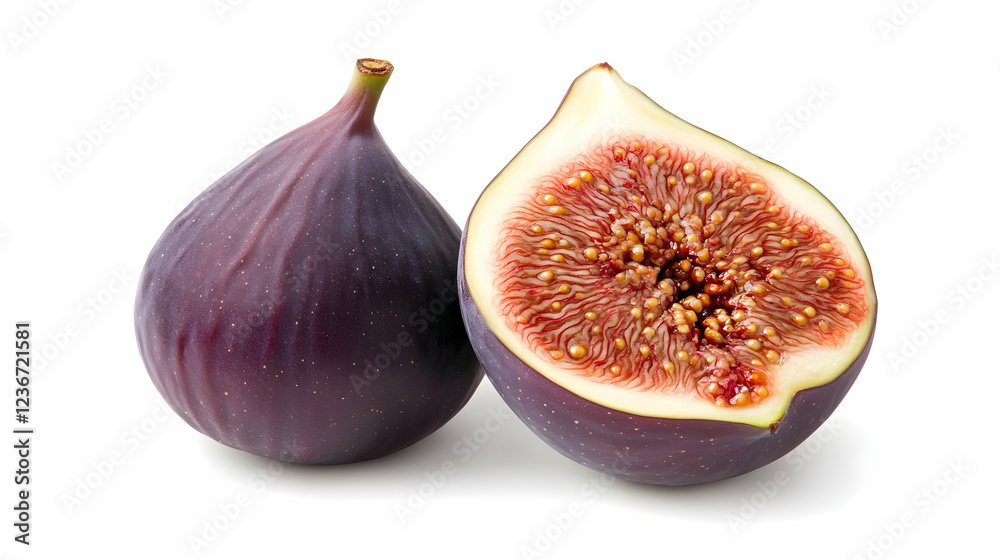Ripe figs halved, isolated on white, healthy eating Ripe figs halved, isolated on white, healthy eating