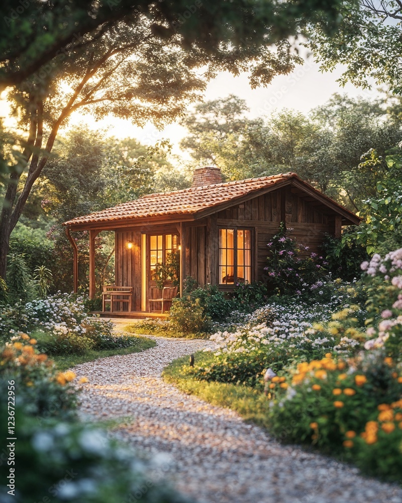 Idyllic country house with warm lights and a flower-filled path, ideal for rental opportunities.
Idyllic country house with warm lights and a flower-filled path, ideal for rental opportunities.