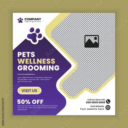 Pet wellness grooming Social Media Post design Or pet business Instagram Facebook Square banner template