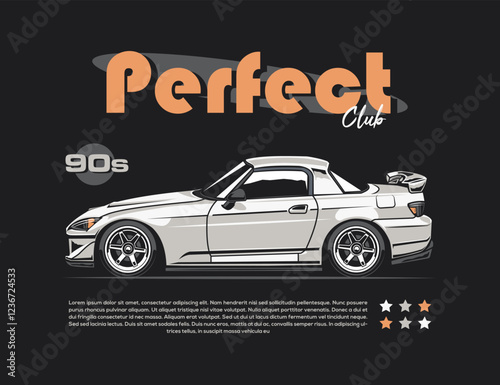 vector art design with 90s vehicle illustration and text