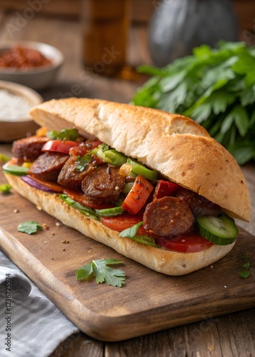 Juicy Turkish Sucuk Sandwich with Fresh Vegetables