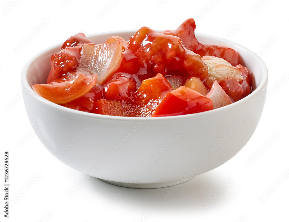 bowl of fried chicken in sweet and sour sauce bowl of fried chicken in sweet and sour sauce
