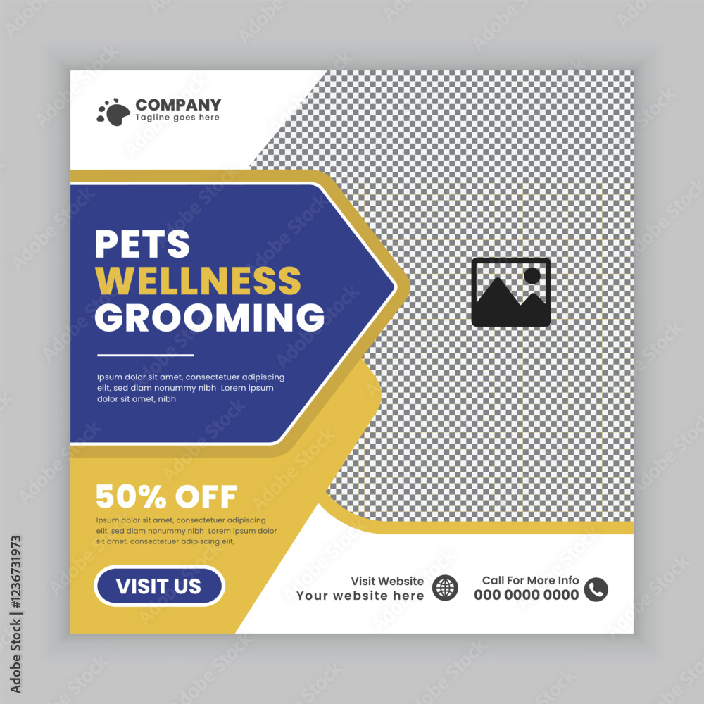 Fototapeta premium Pet wellness grooming Social Media Post design Or pet business Instagram Facebook Square banner template