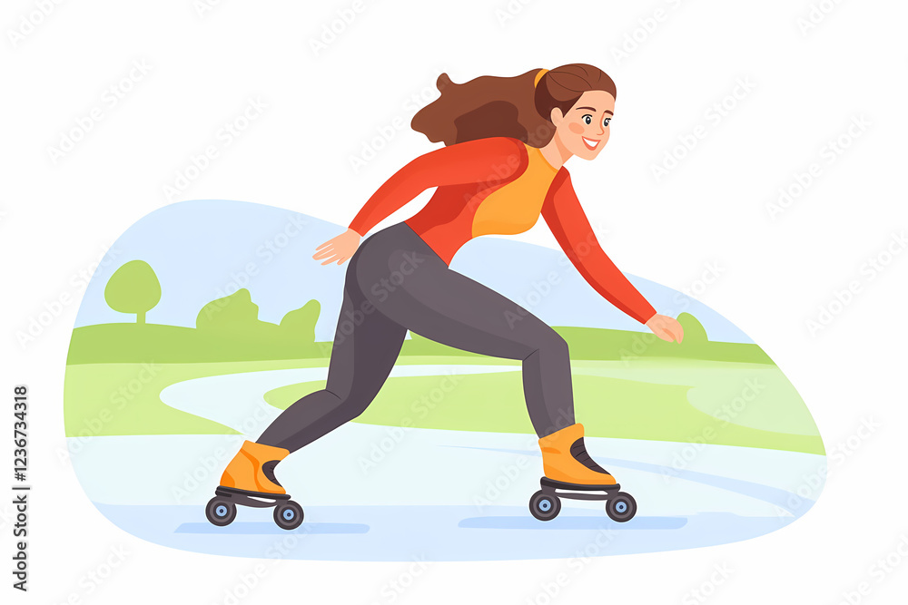 Dynamic action shot of a person roller skating outdoors, showcasing balance and speed on quad skates, perfect for skating sports enthusiasts and fitness activities. Dynamic action shot of a person roller skating outdoors, showcasing balance and speed on quad skates, perfect for skating sports enthusiasts and fitness activities.
