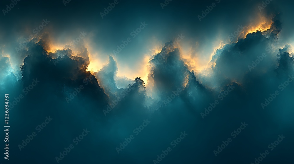 Golden Light Pierces Dark Stormy Cloudscape Golden Light Pierces Dark Stormy Cloudscape