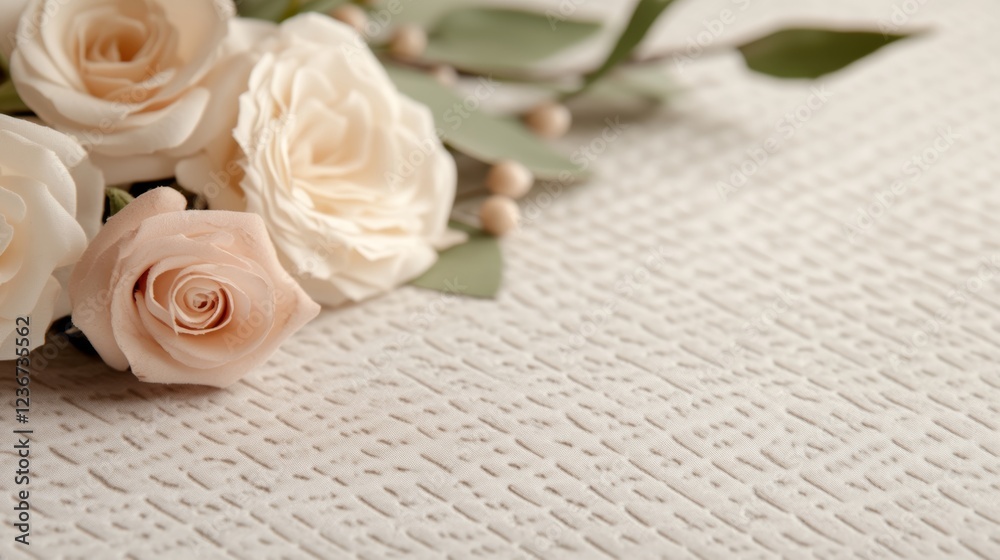 Naklejka premium Wedding background design featuring soft roses and textured surface for creative projects