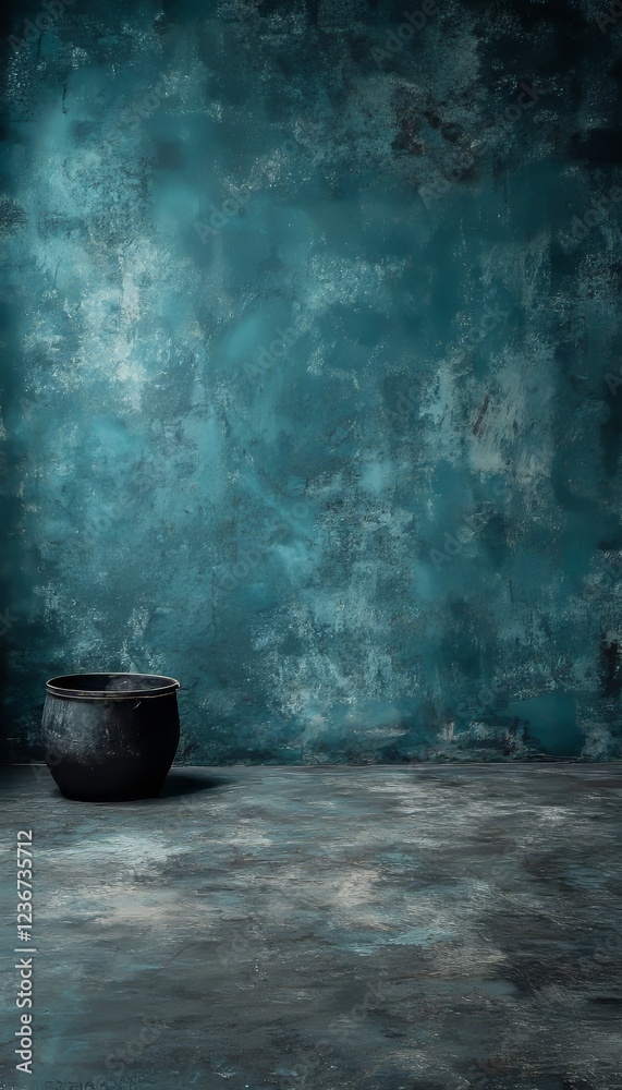Faded Teal Studio Wall with Subtle Bokeh Effect, Offering an Artistic Backdrop with Ample Copy Space