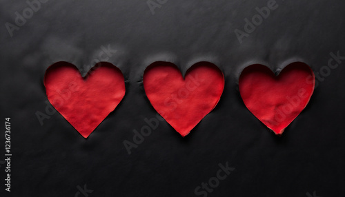 abstract dark background for Valentine day holiday, red heart shape on a black backdrop with copy space
