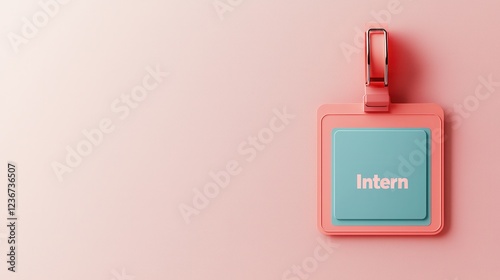 Colorful Intern Badge with Clip on Pink Background for Workplace Use photo