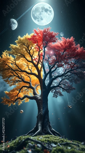 Tranquil Sunset View with Tree, Clouds, and Suburban Landscape


