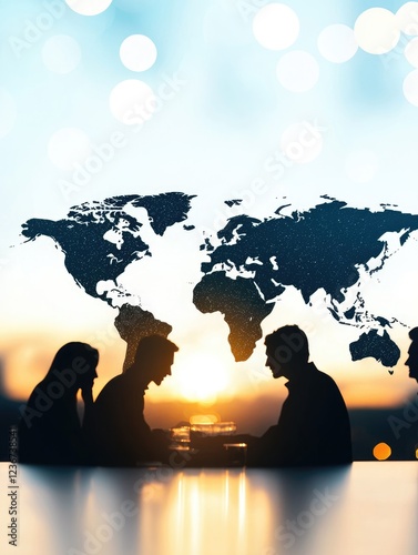Secure collaboration among global teams at sunset business meeting urban environment silhouetted viewpoint teamwork concept