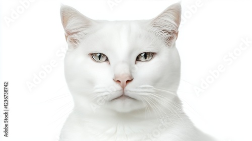 Majestic White Cat Portrait Studio Animal Photography Minimalistic Close-Up Elegance and Serenity photo