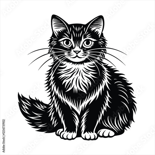 cat linocut vector