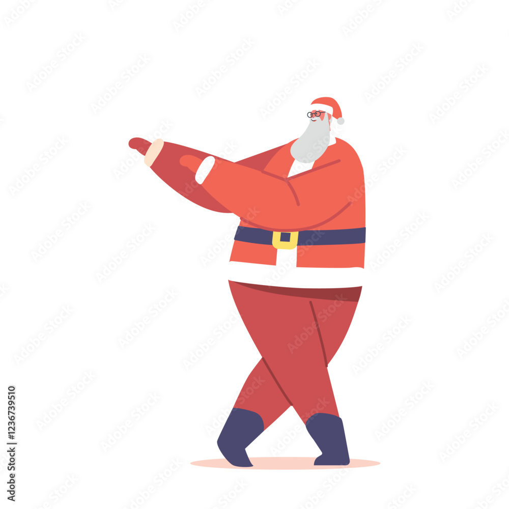 Cool Santa Claus Dancing, Christmas Character in Red Traditional Costume and Hat Performing Modern Youth Dance Cool Santa Claus Dancing, Christmas Character in Red Traditional Costume and Hat Performing Modern Youth Dance
