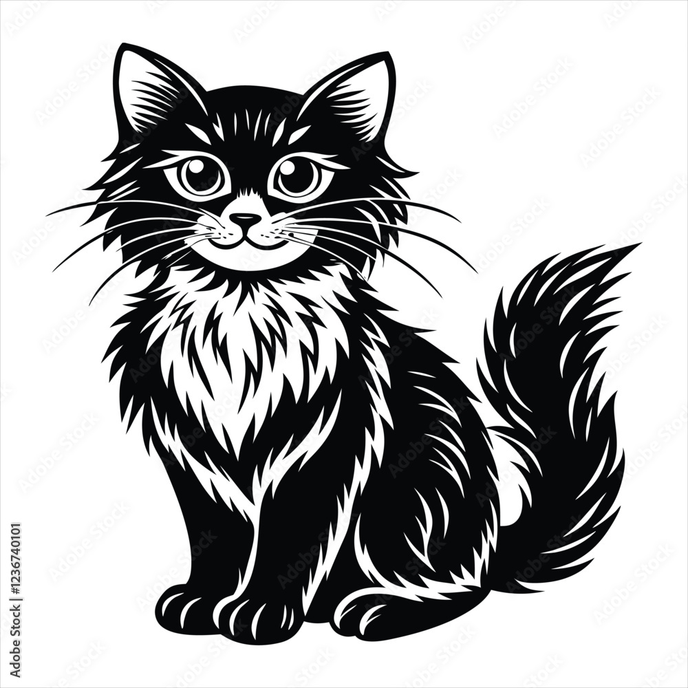 Obraz premium cat linocut vector