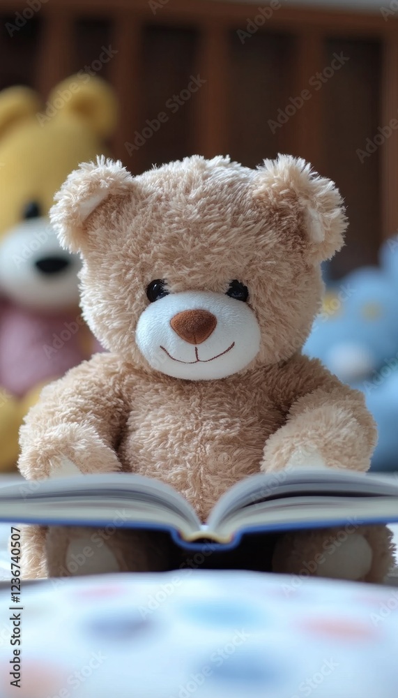 Cute Teddy Bear Reading a Book, Engaging in Early Learning, Embracing Education and Childhood Cute Teddy Bear Reading a Book, Engaging in Early Learning, Embracing Education and Childhood