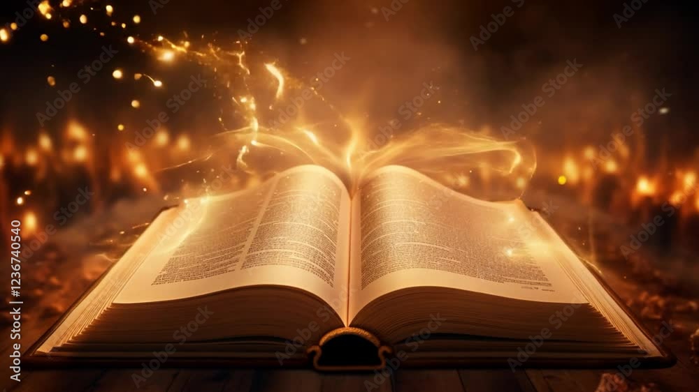 an open book filled with golden light