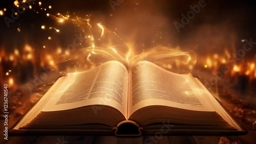an open book filled with golden light