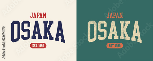 Osaka Japan retro college varsity typographic vector graphic.