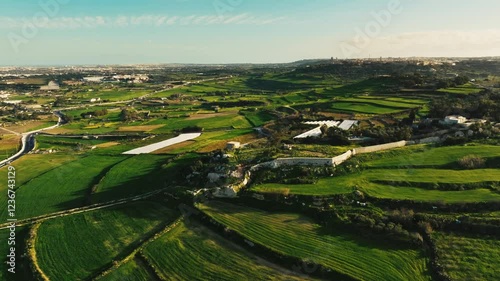Winter countryside of Malta island. Green nature, fields, hills