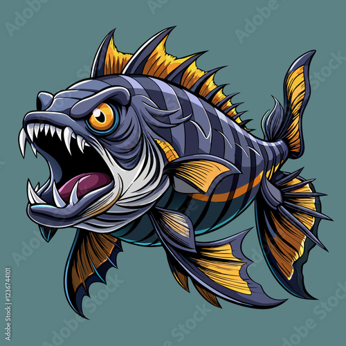 Highly Detailed Goliath Tiger Fish Digital Illustration with Sharp Teeth and Silver Scales