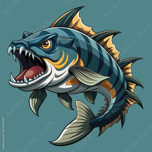Highly Detailed Goliath Tiger Fish Digital Illustration with Sharp Teeth and Silver Scales