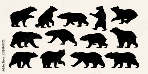 Bear Silhouette Vector Pack – 13 Unique Wildlife Designs for Nature-Themed Graphics & Prints