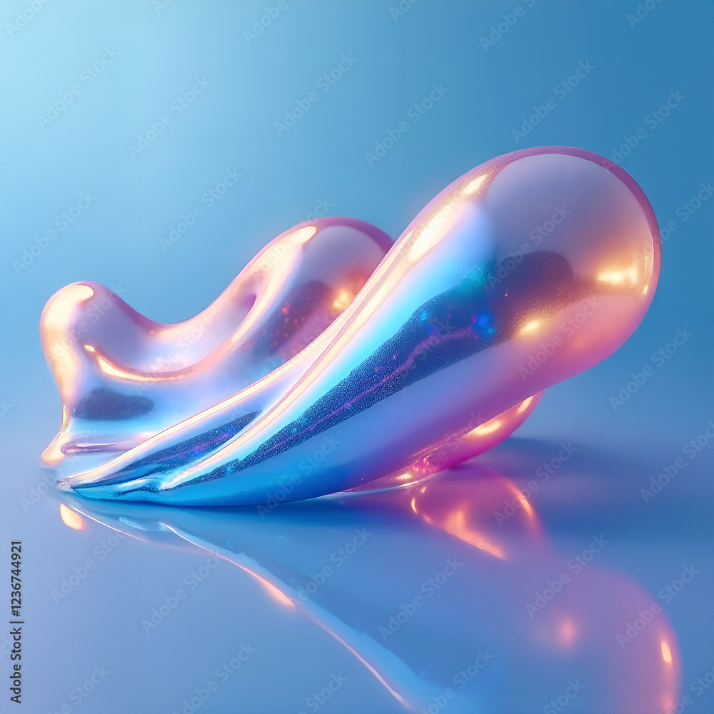 Obraz premium an abstract 3D element of a finished shape made of liquid metal with iridescent colors