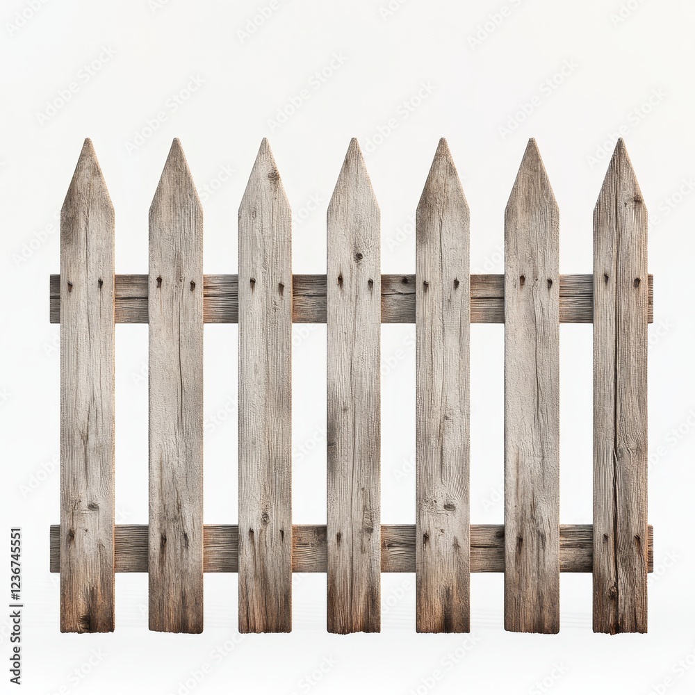 Rustic Wooden Picket Fence, Studio Shot, White Background, Home Decor Rustic Wooden Picket Fence, Studio Shot, White Background, Home Decor