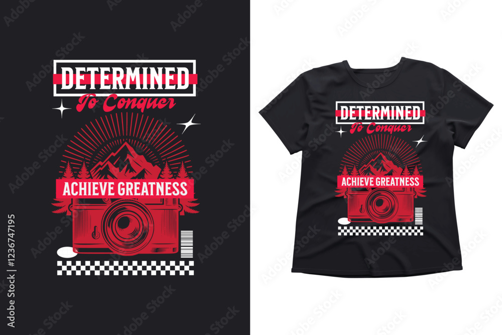 Fototapeta premium Determined to Conquer - Achieve Greatness Motivational T-Shirt Design