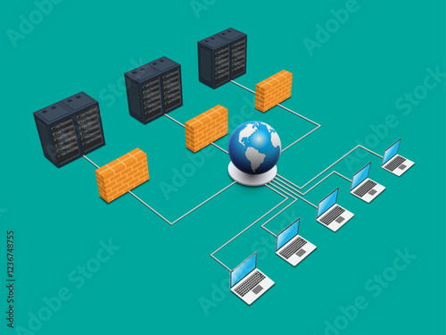 Computer network security. Cloud computing data center.