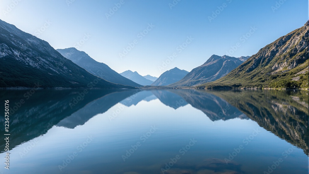 Tranquil lake mirroring majestic mountains Tranquil lake mirroring majestic mountains