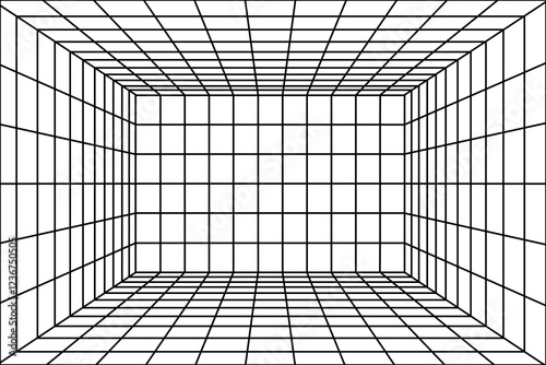 Empty room background in simple perspective grid line, vector illustration geometric wall and floor