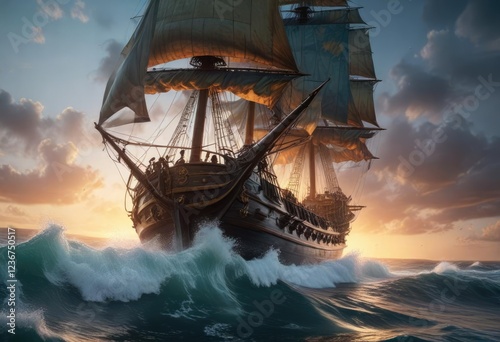 Ocean turbulence wreaks havoc on the sailing ship , ocean fury, sailing nightmare photo