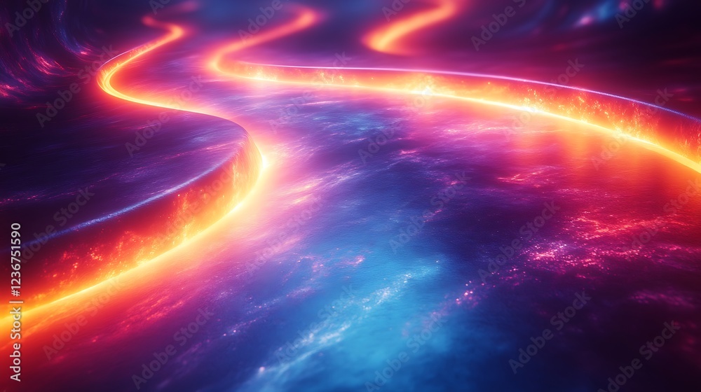 Obraz premium Abstract glowing rivers of vibrant orange and blue